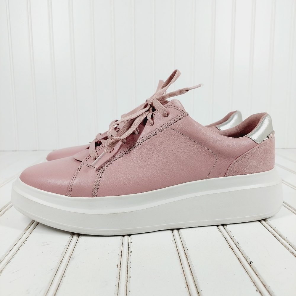Ugg Scape Leather Lace Up Low Top Rose Grey Platform Sneakers K407